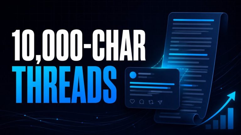 Threads text attachments guide showing a long post expanding to 10,000 characters